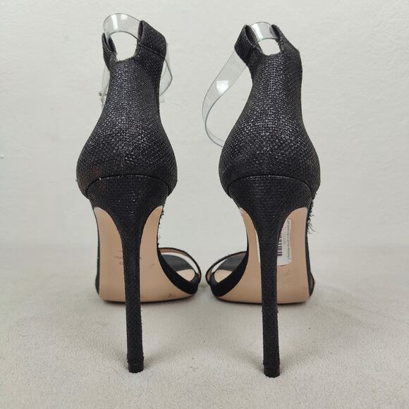Stuart Weitzman‎ The Ruby Nudist Heels Womens 8 Black Glitter Sandals Shoes Glam - Picture 6 of 11
